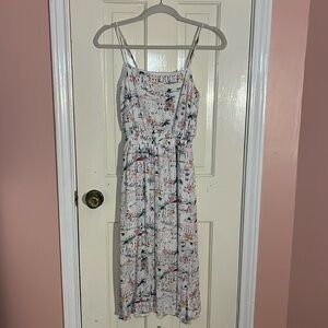Francesca’s Blue Rain Colorful Vacation Print Midi Dress Size Small